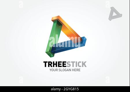 Three Stick Vector Logo Template. 3D  abstract triangle shape symbol that structured from color glass block. Stock Vector