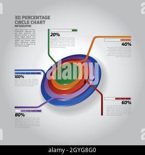 Vector 3D Persentage Circle Chart Infographics with presentation icons collection. Fully editable vector based Infographic elements. Stock Vector