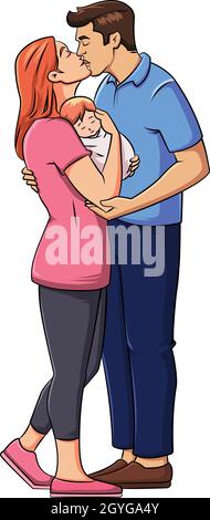 Cartoon vector illustration of a mother and father kissing Stock Vector