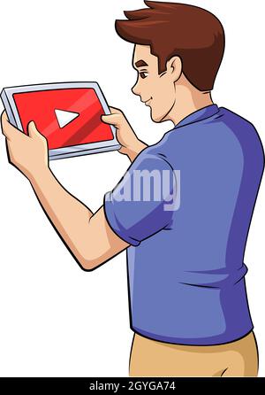 Cartoon vector illustration of a teenager watching YouTube videos Stock Vector