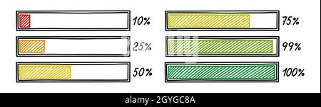 Progress loading bar. Infographics design element with gradient status of completion. Hand drawn vector illustration isolated in white background Stock Vector
