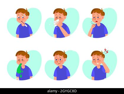 Asthma symptoms with coughing cartoon person. Asthmatic problems vector ...