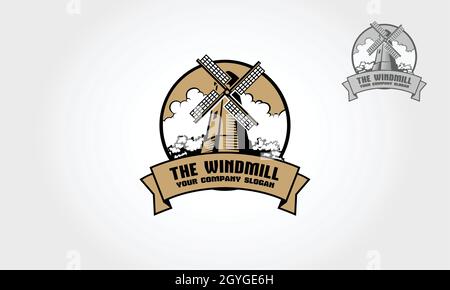 The Windmill logo is a professional logo template suitable for any business related to energy, turbines, technology, innovation, etc. Stock Vector
