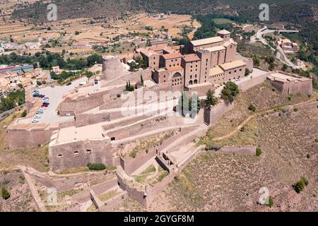 Aerial view of walled fortified castle of Cardona, Catalonia, Spain Stock Photo