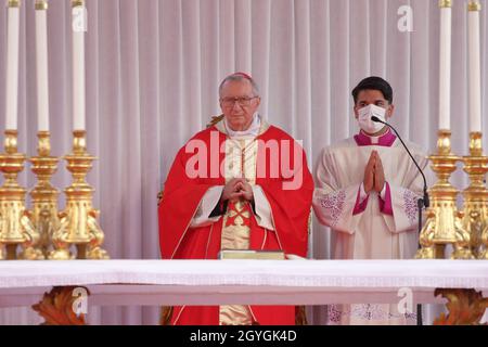 The Vatican Secretary of State, Cardinal Pietro Parolin, celebrates Holy Mass for the celebrations of the Patron Saint St Matthew. Stock Photo