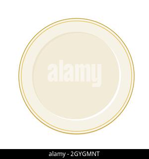 Empty white vector plate in cartoon style top view. Tableware design elements Stock Vector