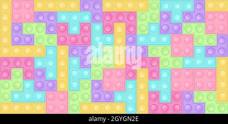 Background of popit bricks - trendy silicon fidget toys. Antistress addictive toy for fidget in rainbow pastel colors. Bubble sensory developing popit Stock Vector