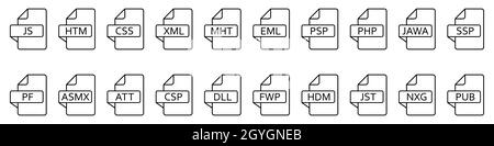 File formats icon. Various of different web files. File type icons. Vector illustration. Stock Vector