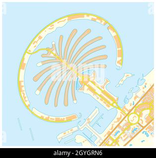 vector road map of Palm Jumeirah Islands, Dubai, United Arab Emirates Stock Vector