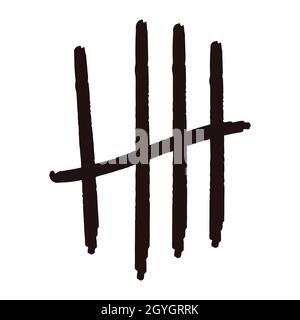 Tally marks lines or sticks hand drawn isolated on white background. Counting waiting number on wall prison. Grunge stroke. . Vector illustration Stock Vector