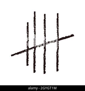 Tally marks lines or sticks hand drawn isolated on white background. Counting waiting number on wall prison. Grunge stroke. . Vector illustration Stock Vector