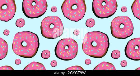 SEAMLESS PATTERN donuts. Pop art pattern. America of the 60s. Bright stylish ornament with donuts. Vector design for printing on fabric and textile, w Stock Vector