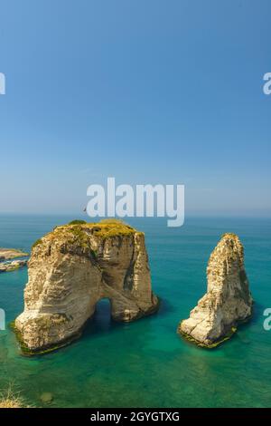 LEBANON, BEIRUT, RAS BEIRUT, GROTTE AUX PIGEONS, PIGEON ROCK (RAOUCHE) Stock Photo