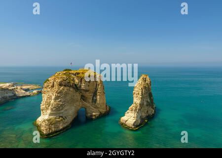 LEBANON, BEIRUT, RAS BEIRUT, GROTTE AUX PIGEONS, PIGEON ROCK (RAOUCHE) Stock Photo