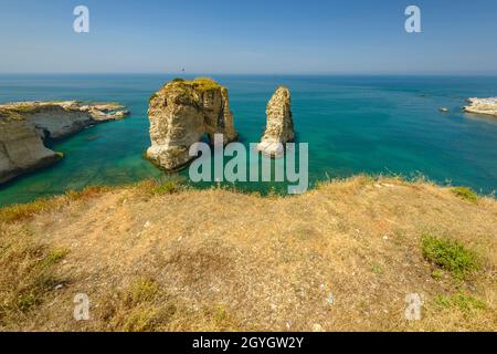 LEBANON, BEIRUT, RAS BEIRUT, GROTTE AUX PIGEONS, PIGEON ROCK (RAOUCHE) Stock Photo