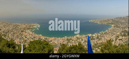 LEBANON, MOUNT LEBANON, JOUNIEH BAY SEEN FROM HARISSA HILL Stock Photo