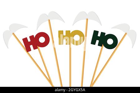 New Year and Christmas decor on sticks. Festive decoration.Ho ho ho Stock Vector