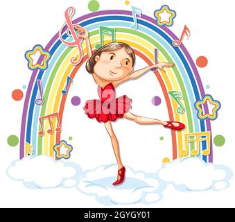Ballerina with melody symbols on rainbow wave illustration Stock Vector ...