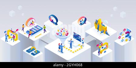 Isometric Social Network. Online Messaging Service. Online World. Internet Communication. Stock Vector