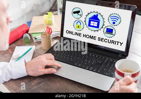 Online home security concept shown on a laptop screen Stock Photo