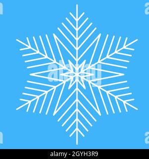 White snowflake on a blue background, icon. Simple cute christmas symbol, geometric shape snowflake, winter design vector illustration Stock Vector