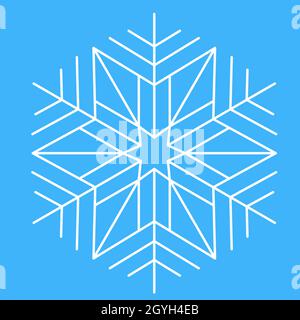 White snowflake on a blue background, icon. Simple cute christmas symbol, geometric shape snowflake, winter design vector illustration Stock Vector