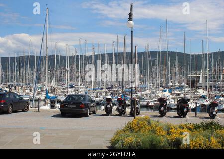 Harbour in Italian city of Trieste on Adriatic Sea Stock Photo