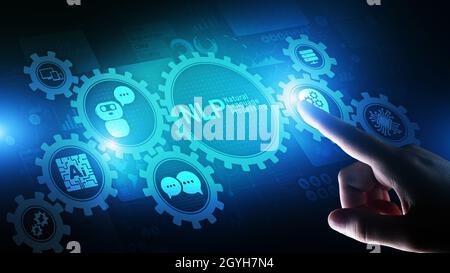 NLP natural language processing cognitive computing technology concept on virtual screen. Stock Photo
