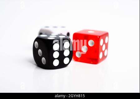 dice of black red and white colors isolated on white. Stock Photo