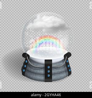 Glass ball with snow, cloud and rainbow on transparent background. Vector eps10 illustration Stock Vector