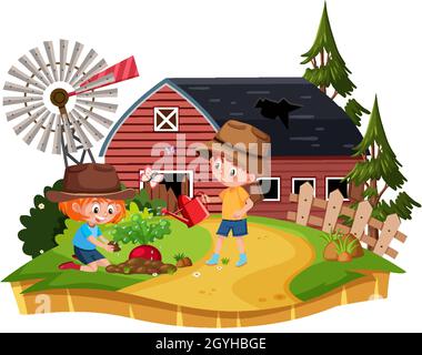 Farmer at the rural old farm house illustration Stock Vector Image ...