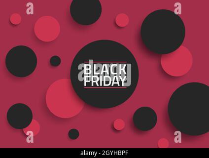 Black friday sale 3d vector illustration banner template with black and red objects on red background. Eps10 vector illustration. Stock Vector