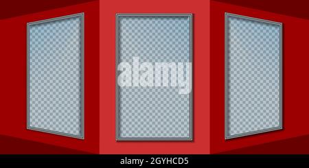 frames on a red wall. window. realistic perspective. EPS 10 Stock Vector