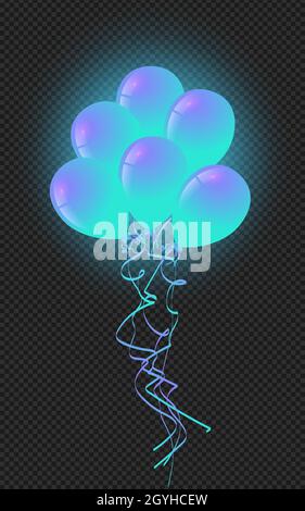 Realistic 3D blue glowing balls. Decorative element for the design of the party invitation. Vector illustration. EPS 10. Stock Vector