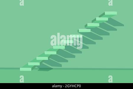 Background. Steps against a green wall. 3D Ladder with shadow. EPS 10 Stock Vector