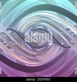 Colored abstract twisted symmetrical lines. Computer generated geometric illustration. 3D rendering. Pastel colours Stock Photo