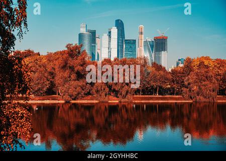 Moscow, Russia - October 3, 2021: View of the business center of Moscow - Moscow City. High quality photo Stock Photo