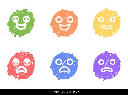 Set of positive and negative emoticons in doodle style, vector clip art Stock Vector