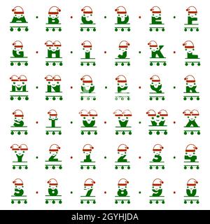 Set of funny Christmas characters in the form of letters and numbers, personalized monograms for Christmas or New Year greetings. Stock Vector