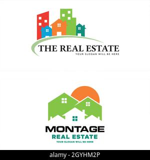 Modern colorful real estate home building logo design Stock Vector