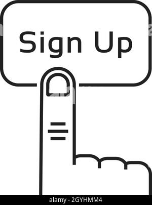 forefinger and sign up thin line button Stock Vector
