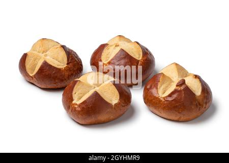 Fresh baked German Lye rolls isolated on white background Stock Photo