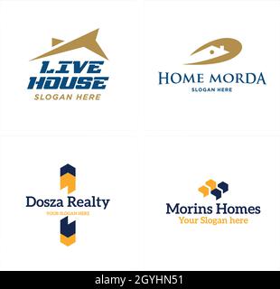 Flat line art home roof initial logo design Stock Vector