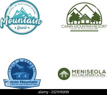 Cabin villa mountain adventure logo design  Stock Vector