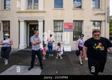 Montgomery, Alabama, USA - Oct. 2, 2021: Protesters were forced to abandon their signs for the 2021 Women's March in downtown Montgomery per the polic Stock Photo
