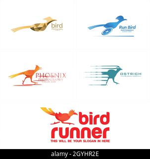 Modern set of minimalist bird phoenix logo design Stock Vector