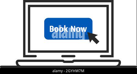 online booking on thin line laptop Stock Vector
