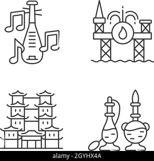 Culture of Singapore linear icons set Stock Vector