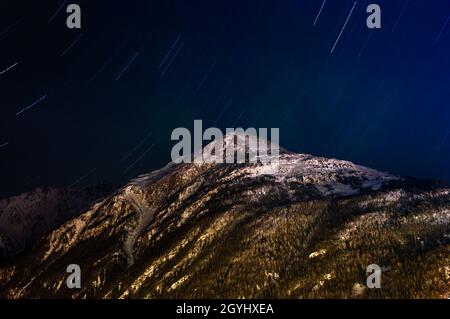 Soelden Ski Resort on a dark night. Stock Photo