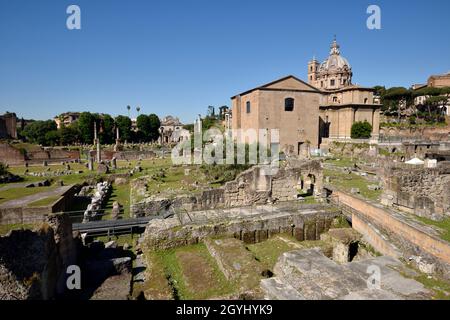 Italy, Rome, Roman Forum, Foro della Pace (Forum of Peace) and Curia Julia (ancient roman senate) Stock Photo